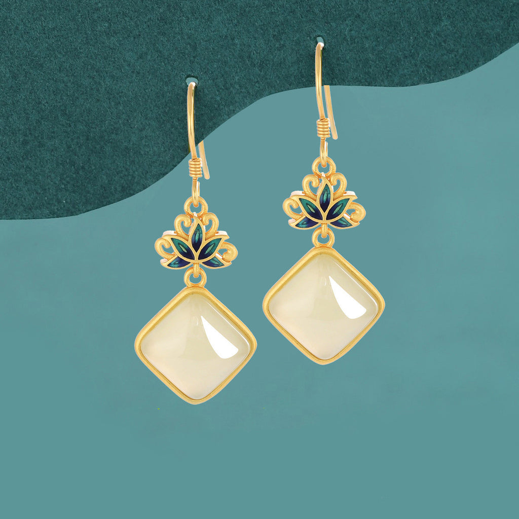 Women's Fashion Simple Lotus Hetian Jade Earrings
