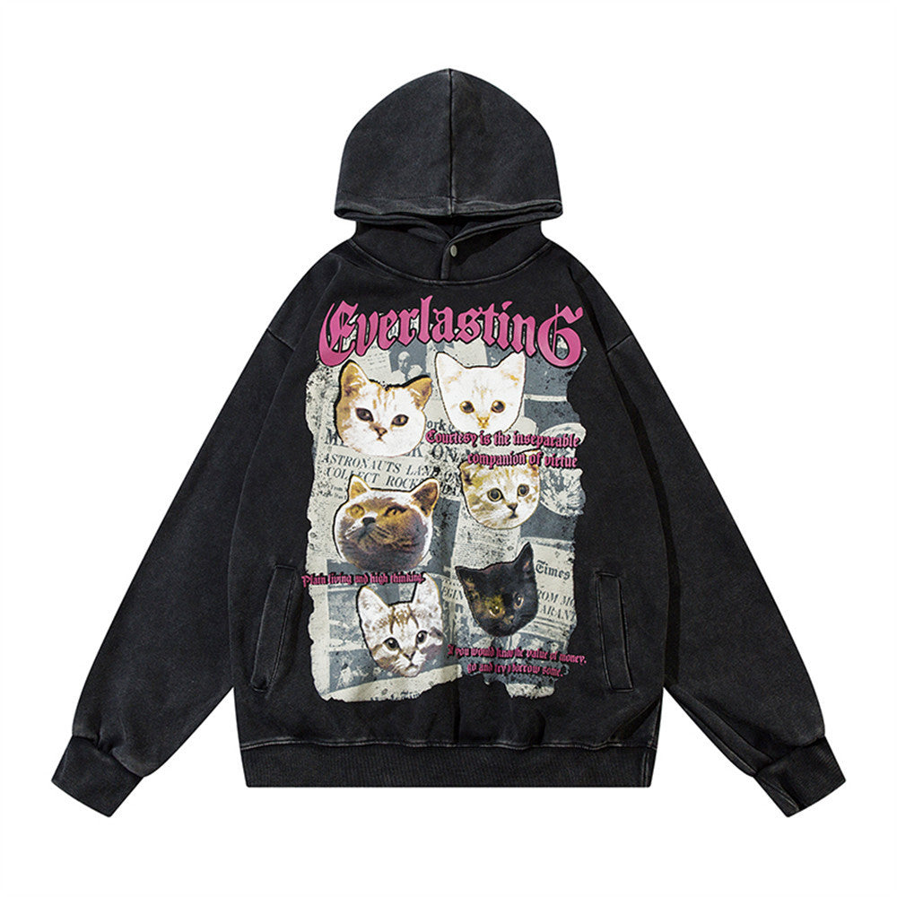 Animal Cat Print Hooded Pullover