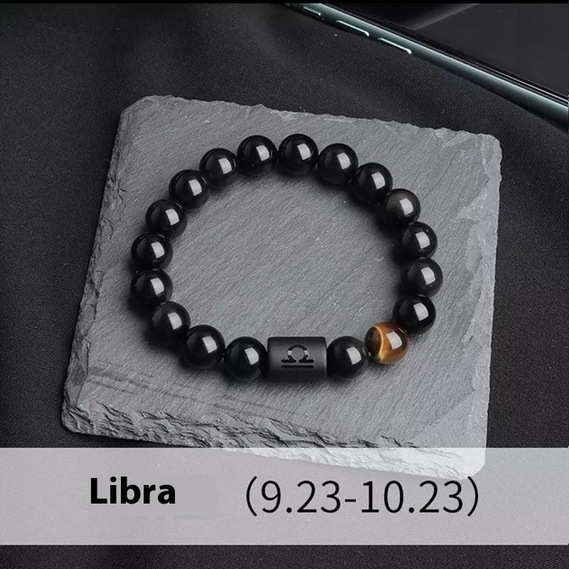 Twelve Constellation Stretch Bracelet Natural Yellow Tiger's Eye Bead Bracelets
