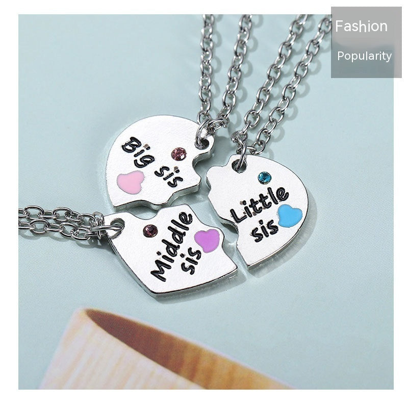 ThreeHeart-shaped Necklace Alloy Pendant Stitching Necklace Letters
