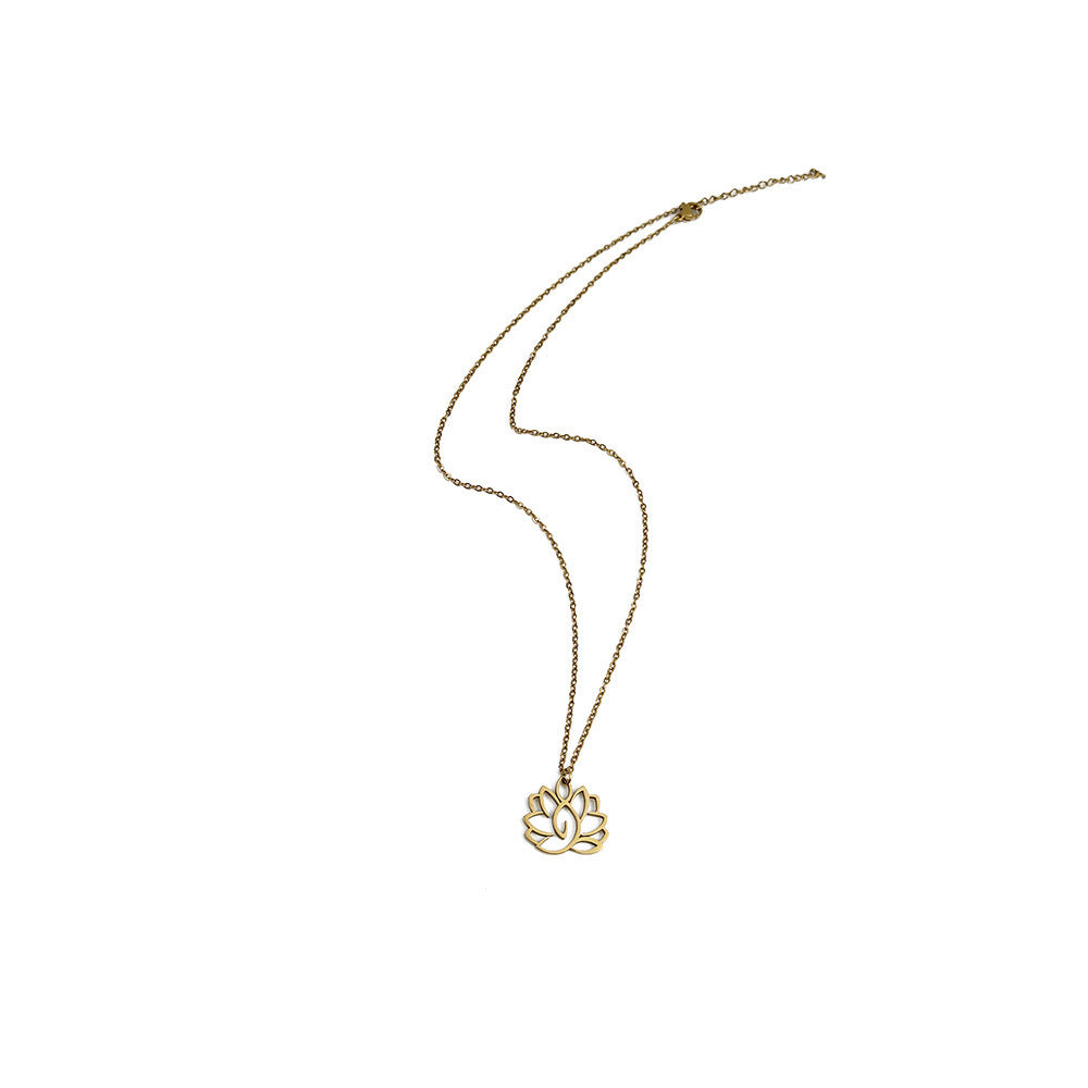 Lucky Lotus Pendant Necklace Women's Stainless Steel Yoga Necklace