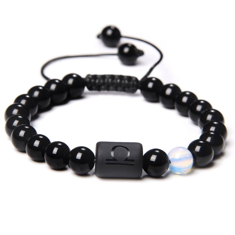 Twelve Constellation Black Glossy Bead Woven Bracelet