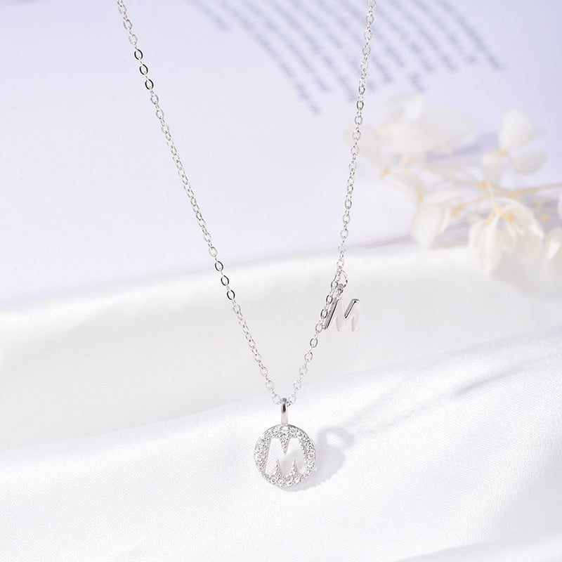Sterling Silver Letter Necklace Female Micro Inlaid Pendant Necklace