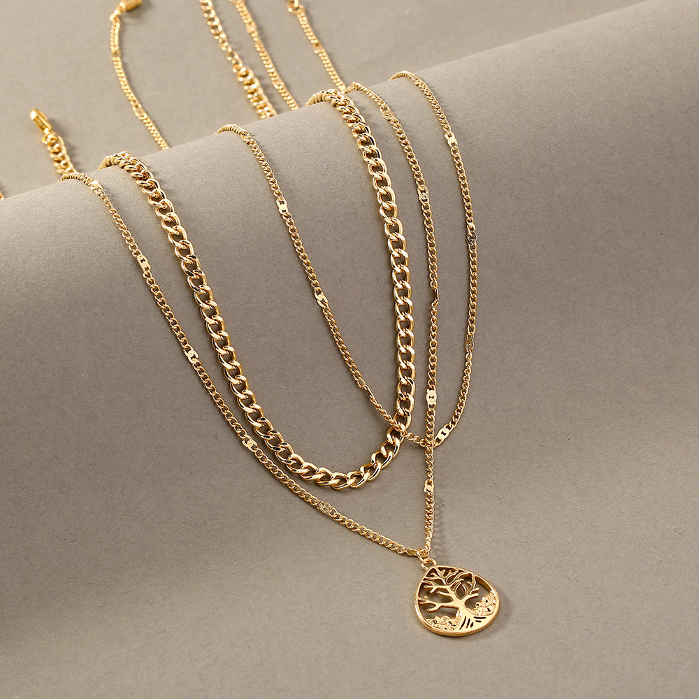Europe And The United States Ins Autumn And Winter With The Tree Of Life Drops Double Sweater Chain Multi-layered Chain Chain Collarbone Necklace Female Niche Jewelry