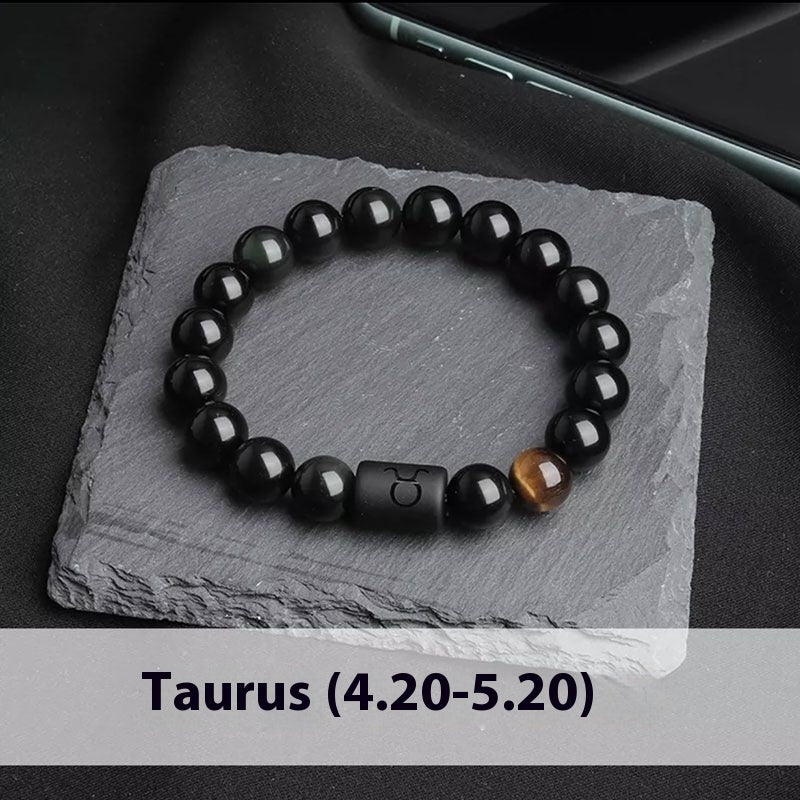 Twelve Constellation Stretch Bracelet Natural Yellow Tiger's Eye Bead Bracelets