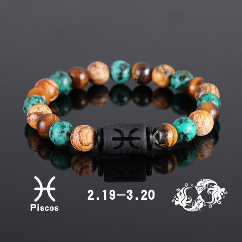 Twelve Constellation Elastic Bracelet Men Tigereye Couple Beaded