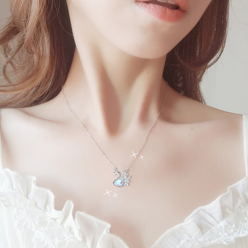 Swan Lake Necklace Female 925 Sterling Silver Feather Clavicle Chain