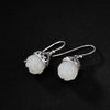 Sterling Silver Natural Hetian Jade Lotus Shape Earrings