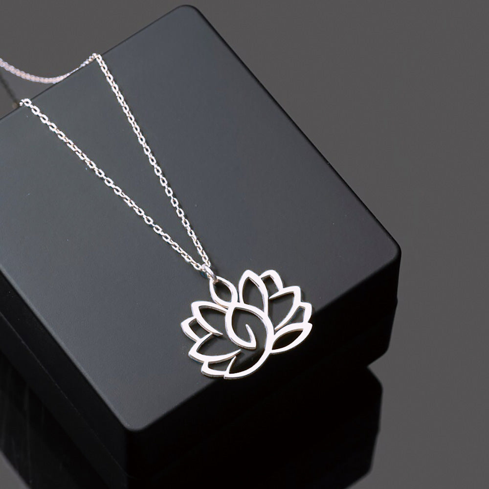 Lucky Lotus Pendant Necklace Women's Stainless Steel Yoga Necklace