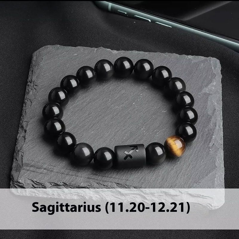 Twelve Constellation Stretch Bracelet Natural Yellow Tiger's Eye Bead Bracelets