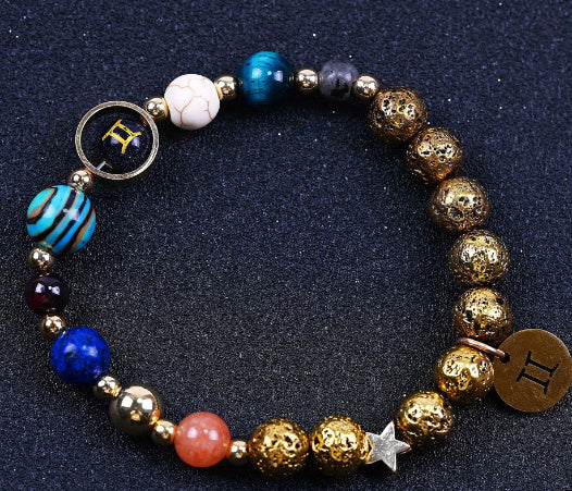 Twelve Constellations Bracelets Blue San Volcanic Rock Ancient & Gold Beaded Bracelet