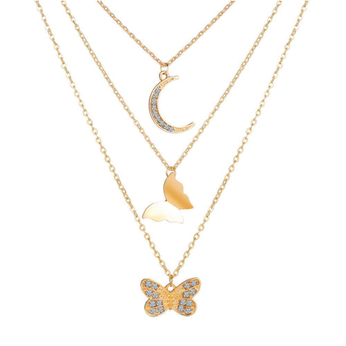 Butterfly Pendant Necklace Moon Multilayer Necklace Lady