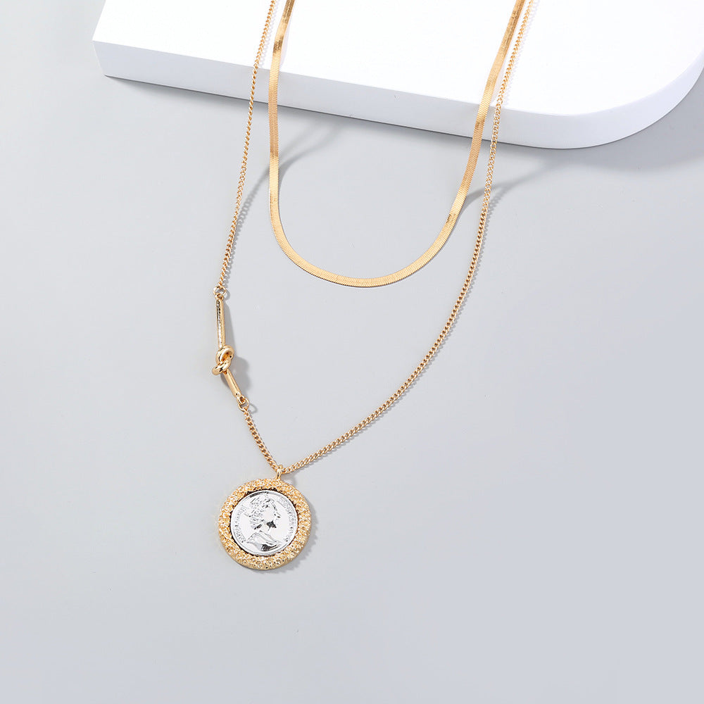 Round Plate Portrait Pendant Double-layer Necklace Necklace