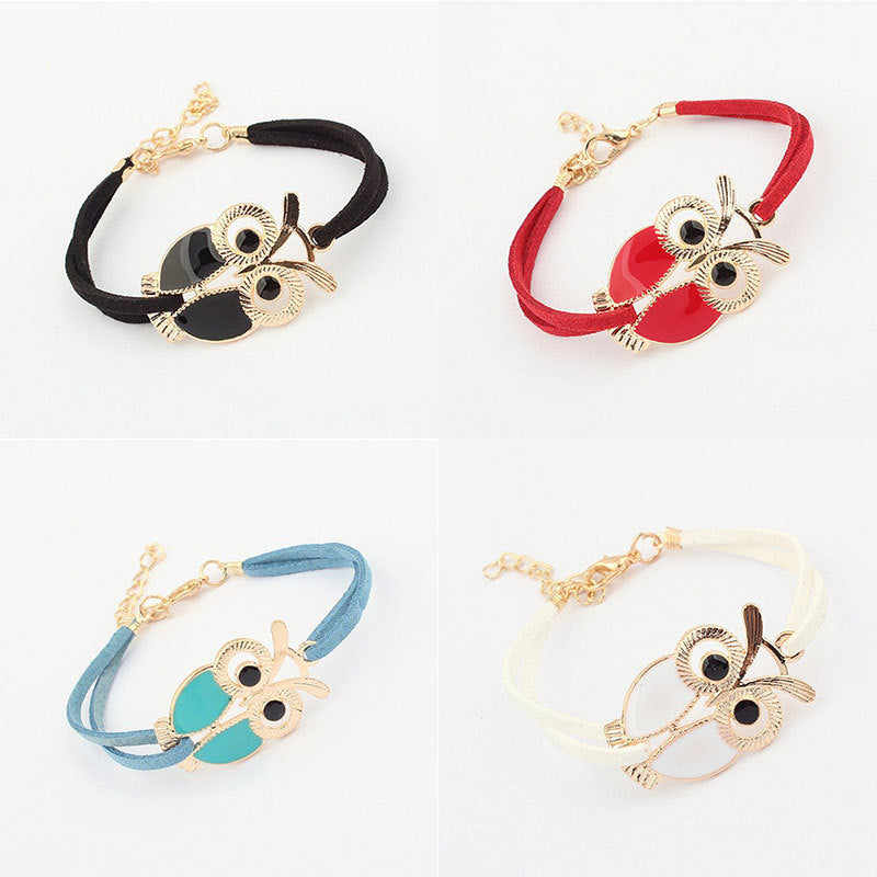 Leather rope color owl bracelet