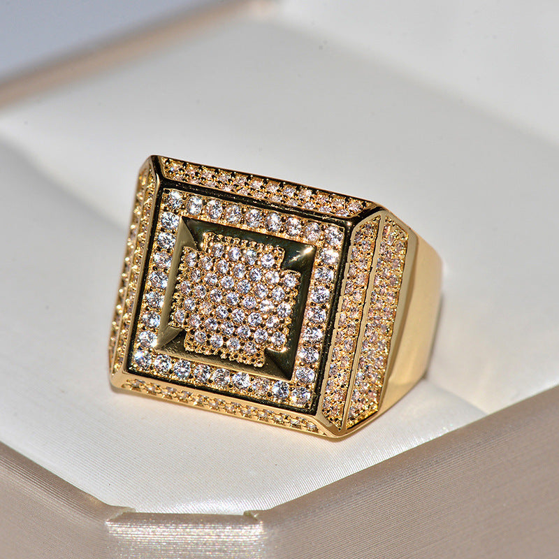 Copper plated micro zircon square ring ring ring
