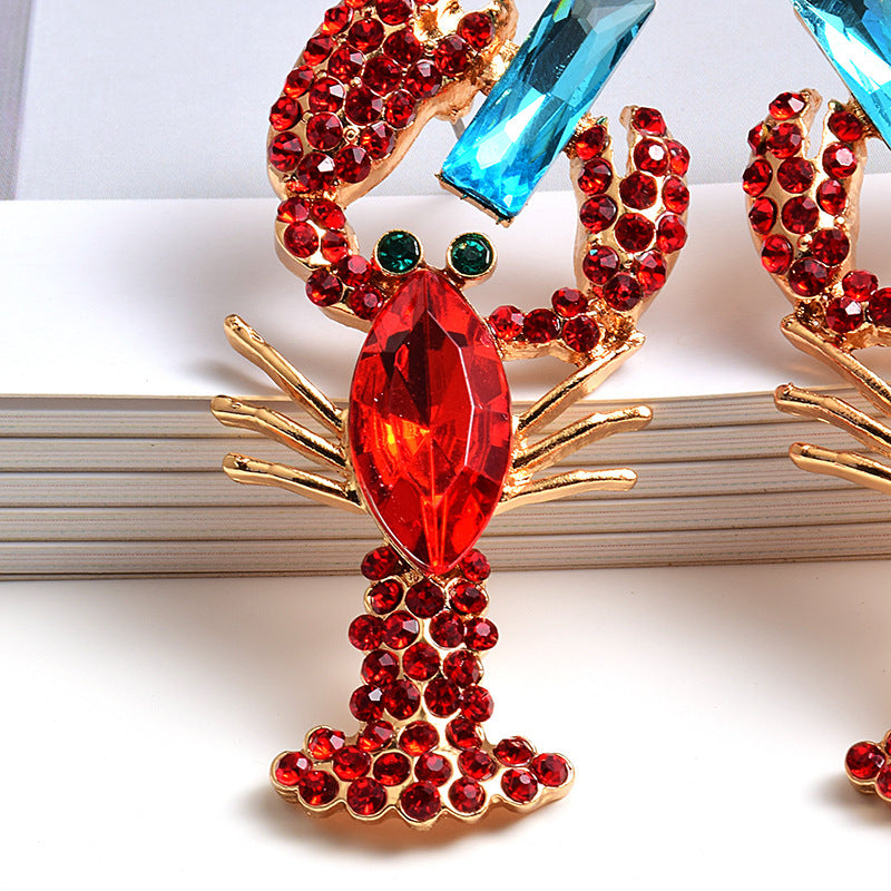 Fashion Lobster Diamond Metal Earrings