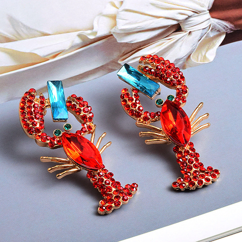 Fashion Lobster Diamond Metal Earrings