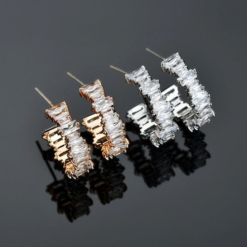 Creative Earrings Rectangular Zircon Inlaid Geometric Earrings