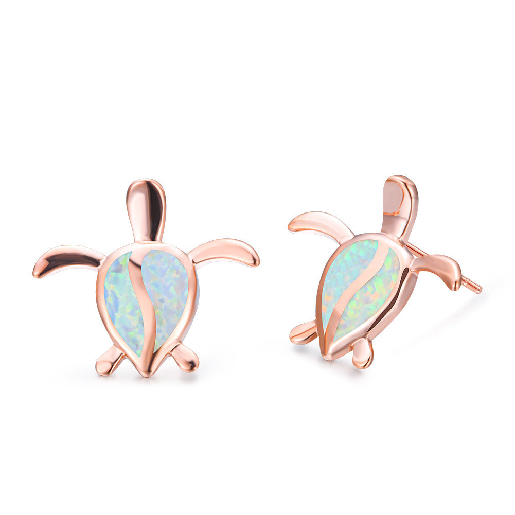Earrings Rose Gold And White Opal Tortoise Stud Earrings