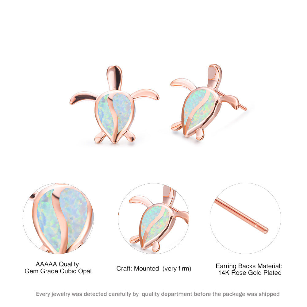 Earrings Rose Gold And White Opal Tortoise Stud Earrings