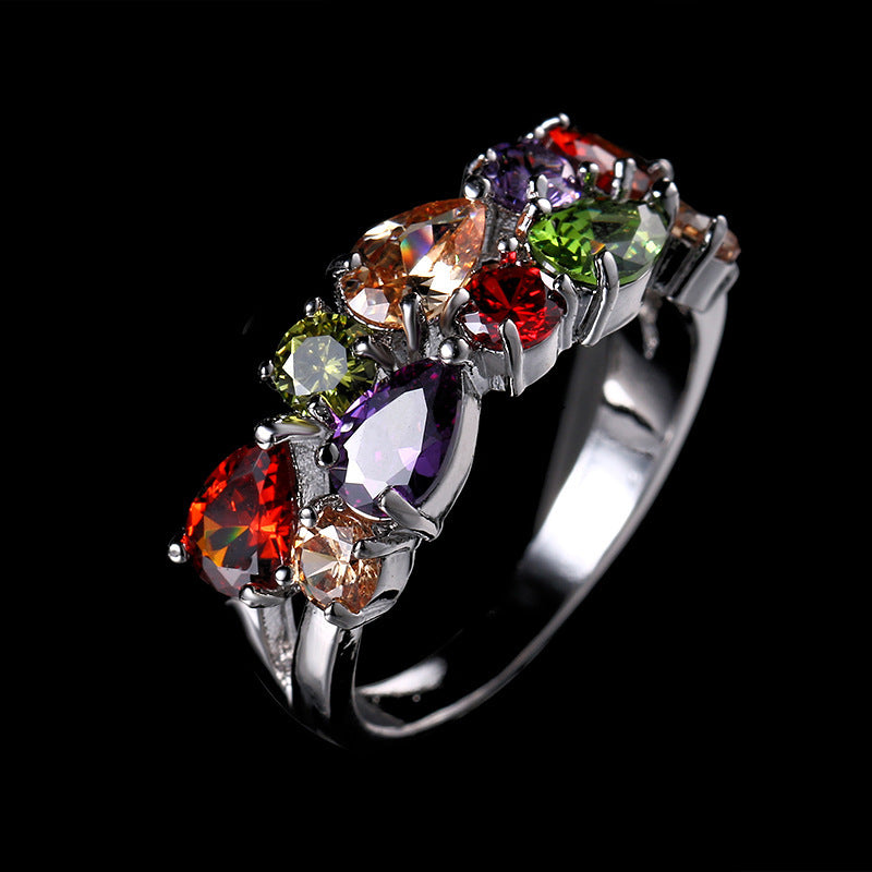 Color Zircon Ring Female Rose Gold Ring Jewelry