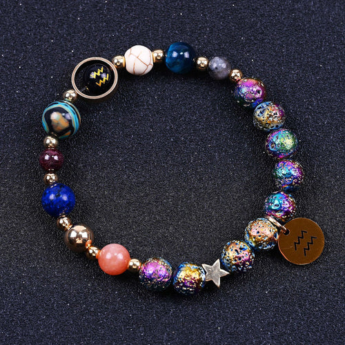 Blue San Colorful Volcanic Rock Twelve Constellations Bracelets