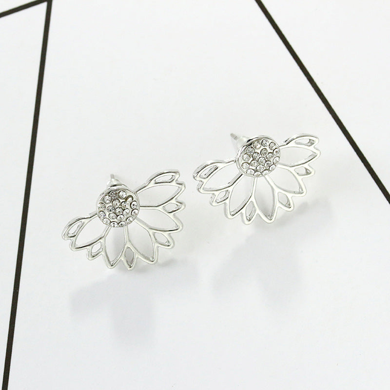 Creative Hollow Lotus Shape Full Diamond Earrings