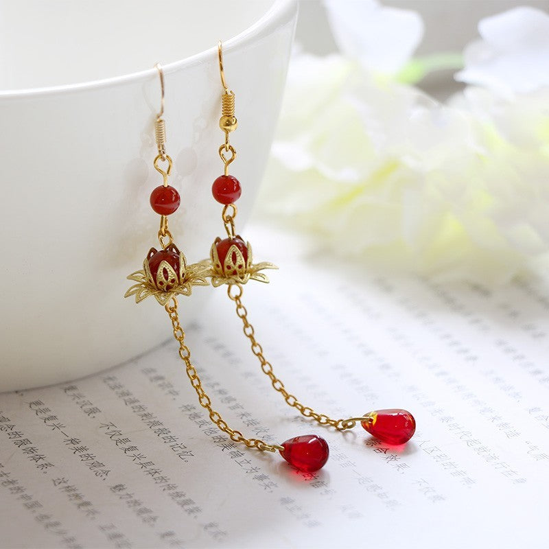 Women's Lotus Water Drop Fringe Earrings