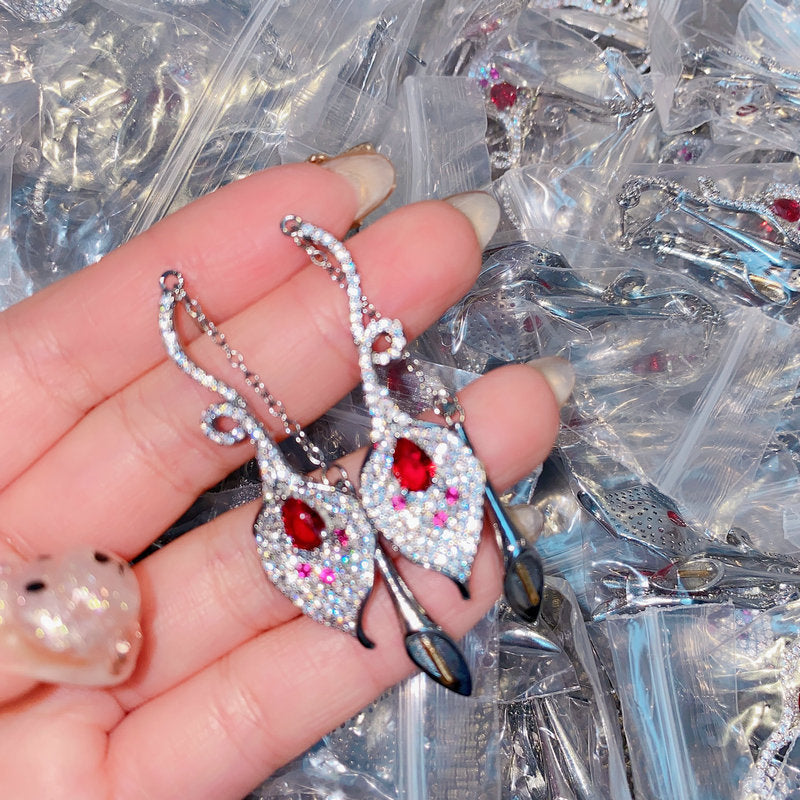 Lotus Pigeon Blood Red Zircon Tassel Earrings