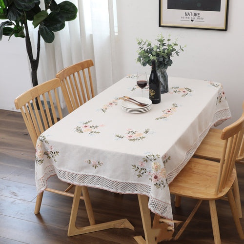 Countryside Handmade Cotton Table Cloth Pure White Embroidery
