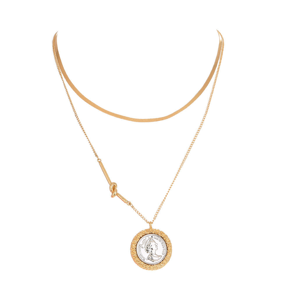 Round Plate Portrait Pendant Double-layer Necklace Necklace