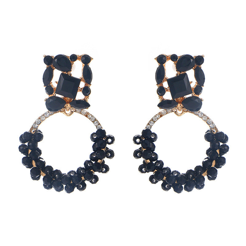 Fashion Earrings Retro Colored Diamond Exaggerated Round Earrings