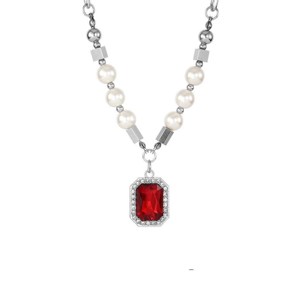 Pearl Gem And Diamond Pendant Necklace