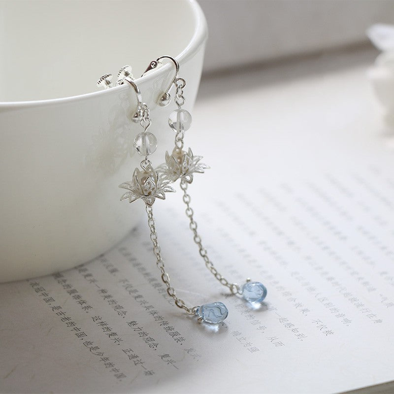 Women's Lotus Water Drop Fringe Earrings
