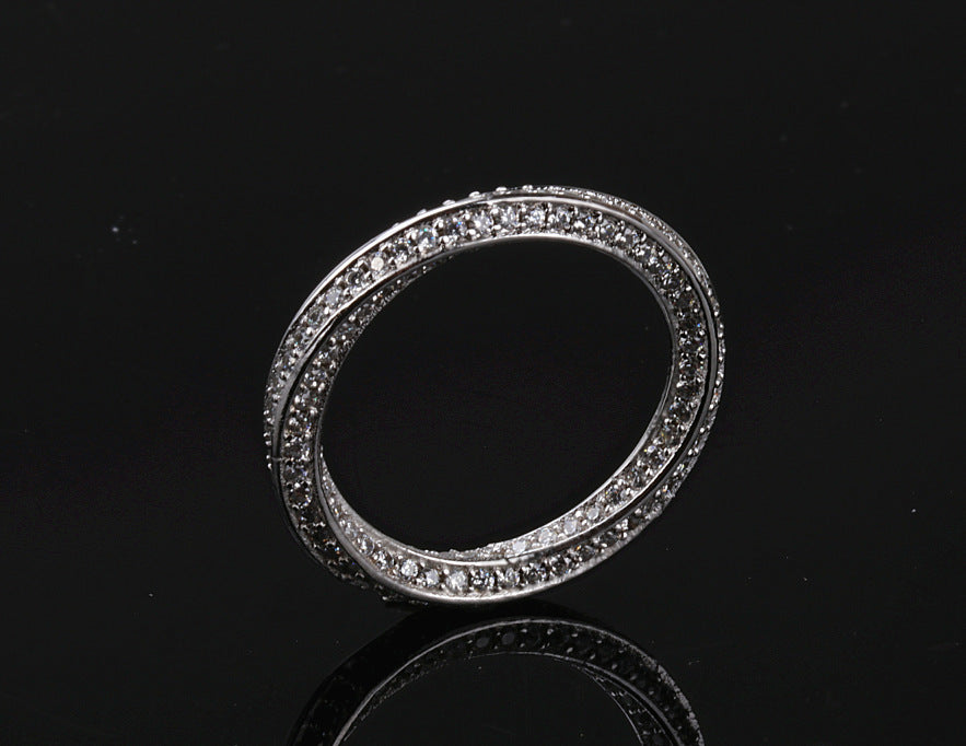 Full circle full diamond carat simulation diamond gold-plated women's ring Mobius ring row of diamonds