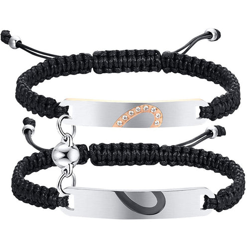 Black Steel Hand Woven Couple Bracelet