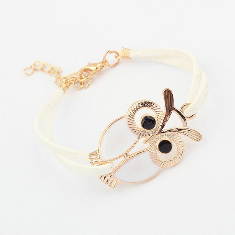 Leather rope color owl bracelet
