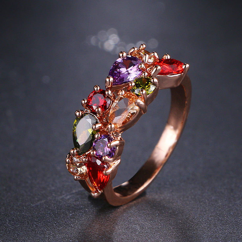 Color Zircon Ring Female Rose Gold Ring Jewelry