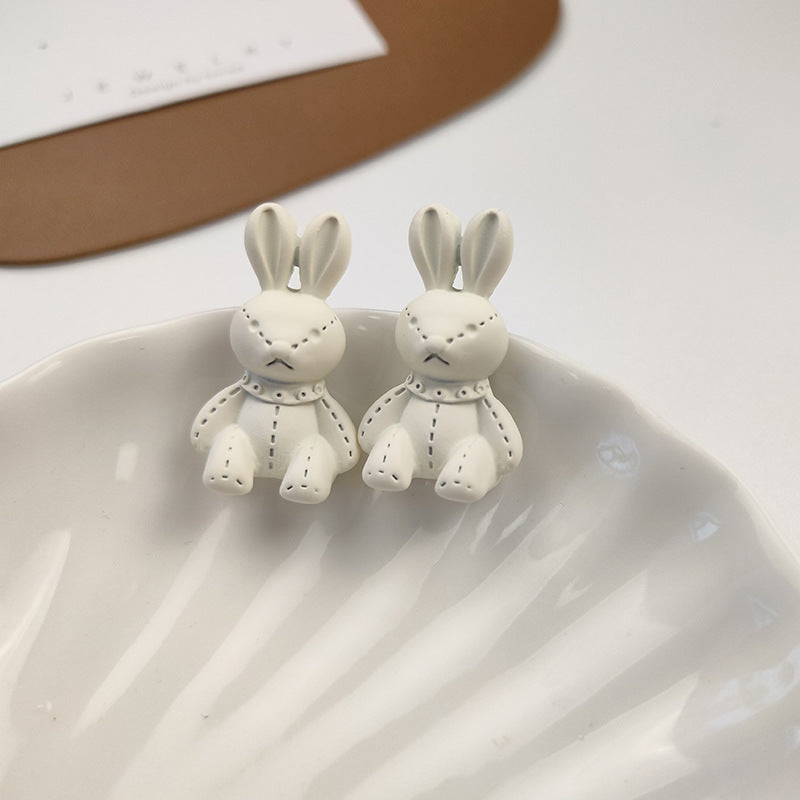 White Earrings Matte Bunny