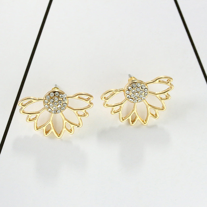 Creative Hollow Lotus Shape Full Diamond Earrings