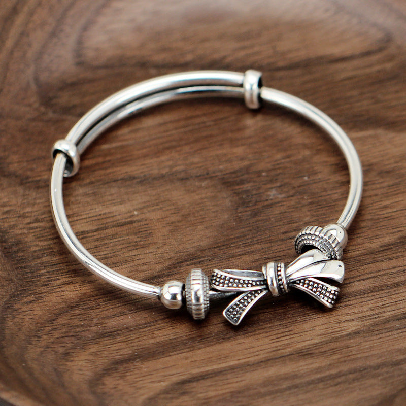 999 Sterling Silver Bow Bracelet For Women