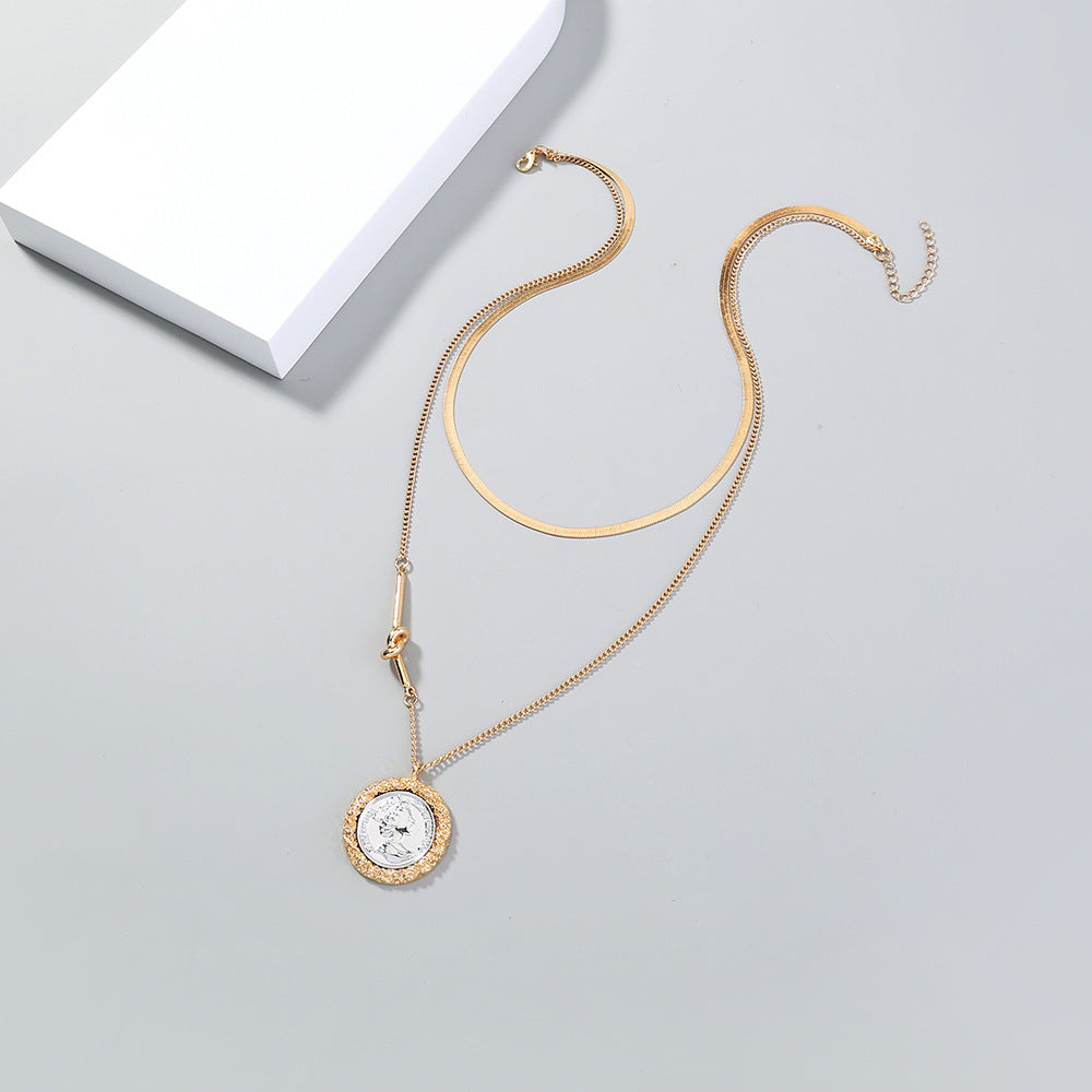 Round Plate Portrait Pendant Double-layer Necklace Necklace
