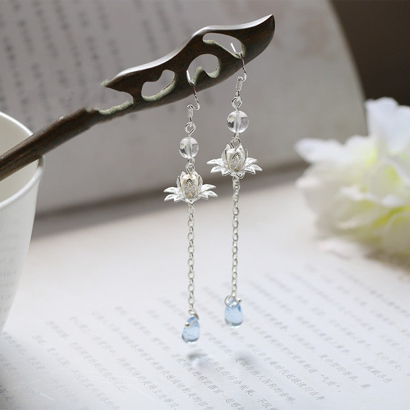 Women's Lotus Water Drop Fringe Earrings