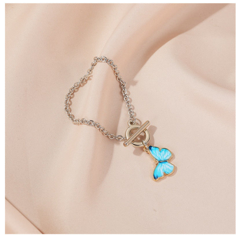 Simple Color Dripping Butterfly Pendant Bracelet