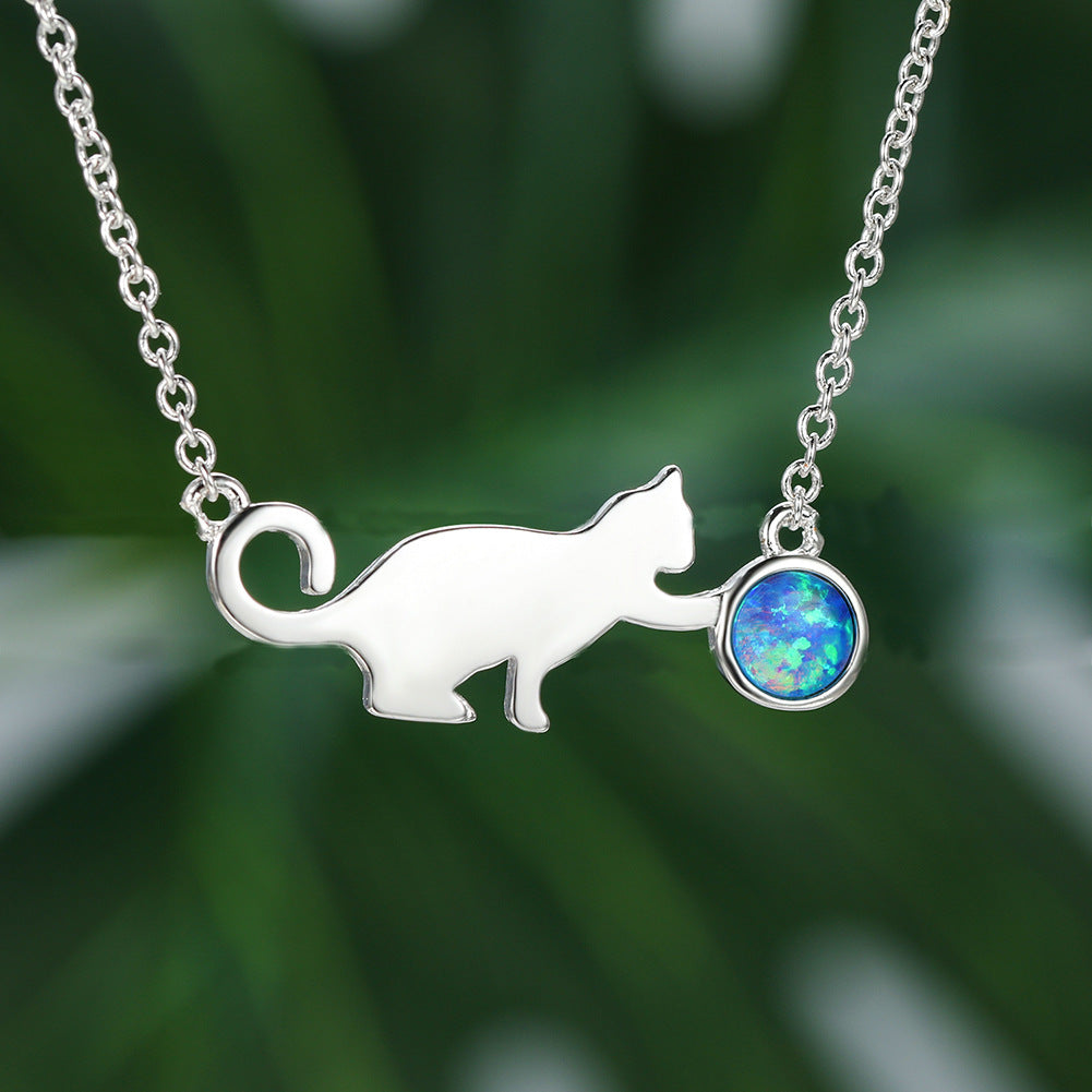 Cat Playing Ball Necklace Cartoon Cute Design Sense Necklace
