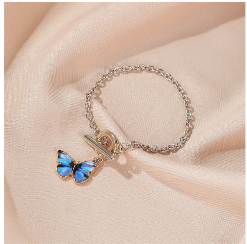 Simple Color Dripping Butterfly Pendant Bracelet