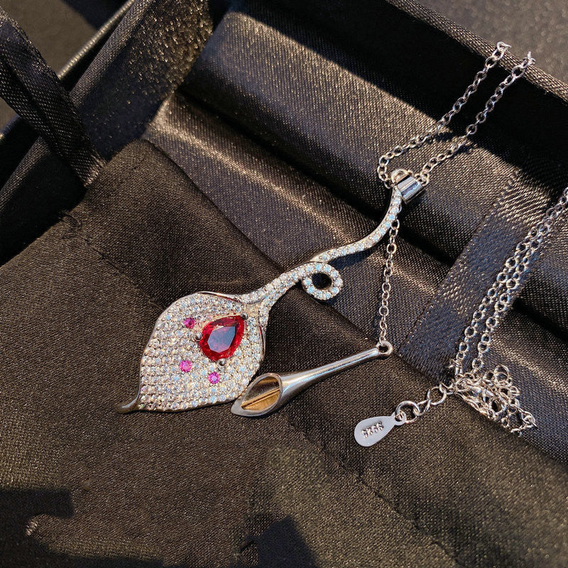 Lotus Pigeon Blood Red Zircon Tassel Earrings