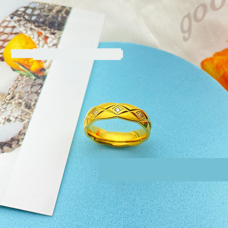 Cross Pattern Diamond Check Ring With Four Diamonds