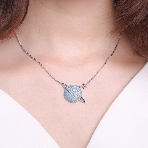 Colorful Full Diamond Fashion Planet Pendant Necklace