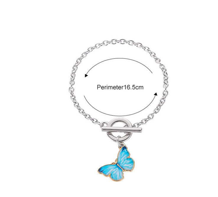 Simple Color Dripping Butterfly Pendant Bracelet